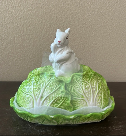 Cute Ceramic Cabbage Rabbit Butter Dish Easter Spring New