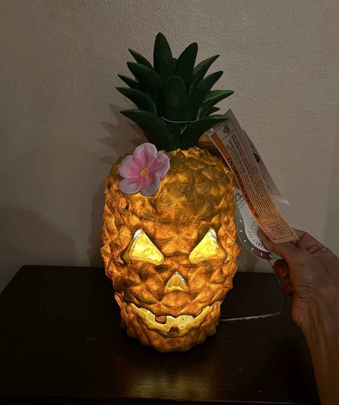 New Pineapple Halloween Summer seen Jackolantern Led Light Up 12” Tall