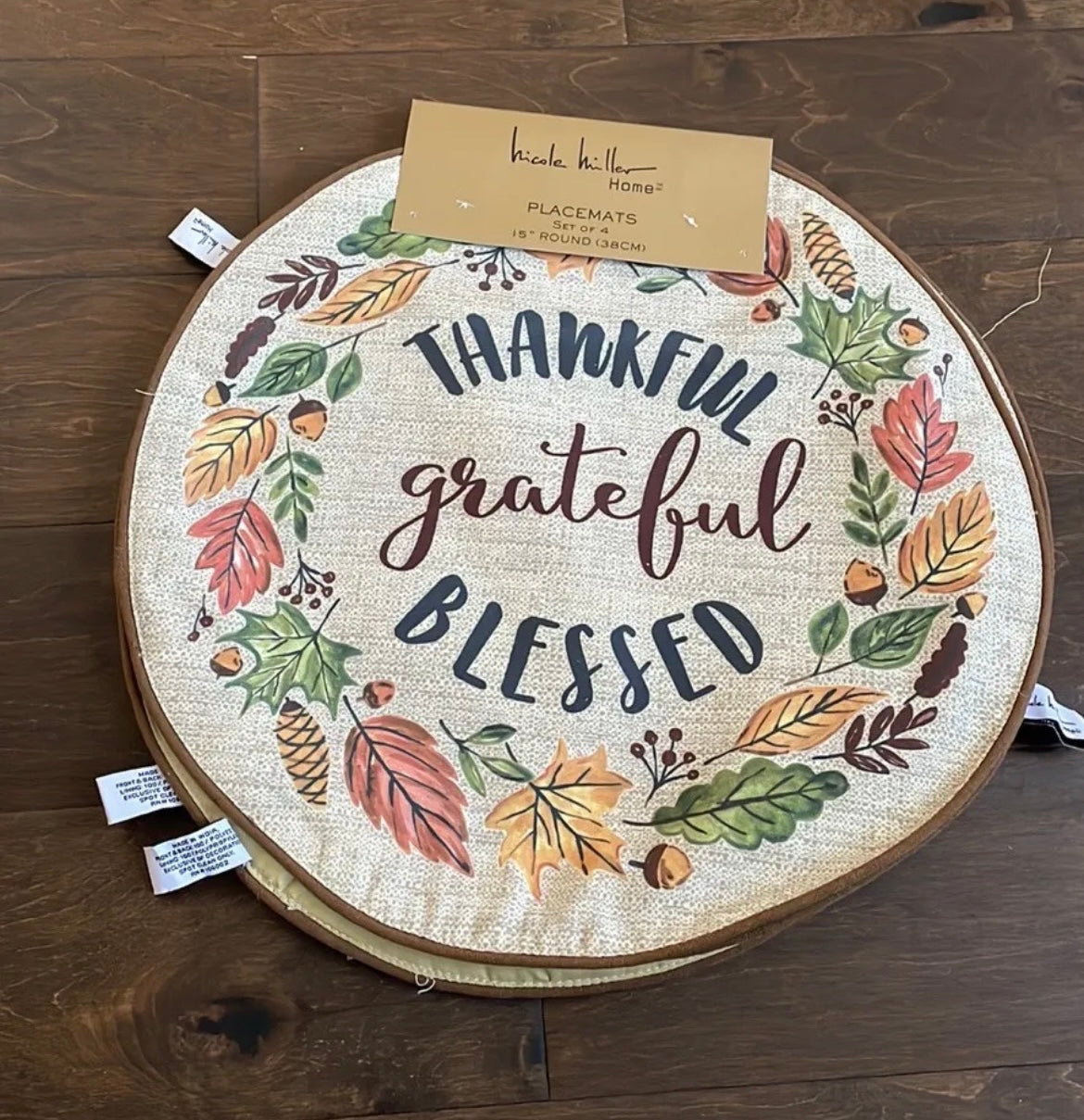 Nicole Miller Fall Floral Placemats Set Of 4 Thanksgiving Blessed Grateful