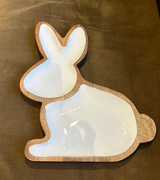 Cute wood serving platter Easter Bunny Shaped New Glossy White Center