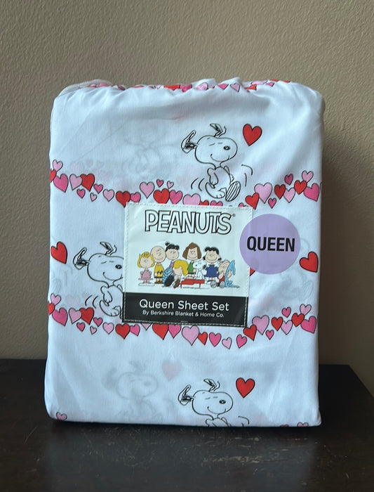 Snoopy Queen Sheet Set Valentines Day Red Pink Hearts New Love