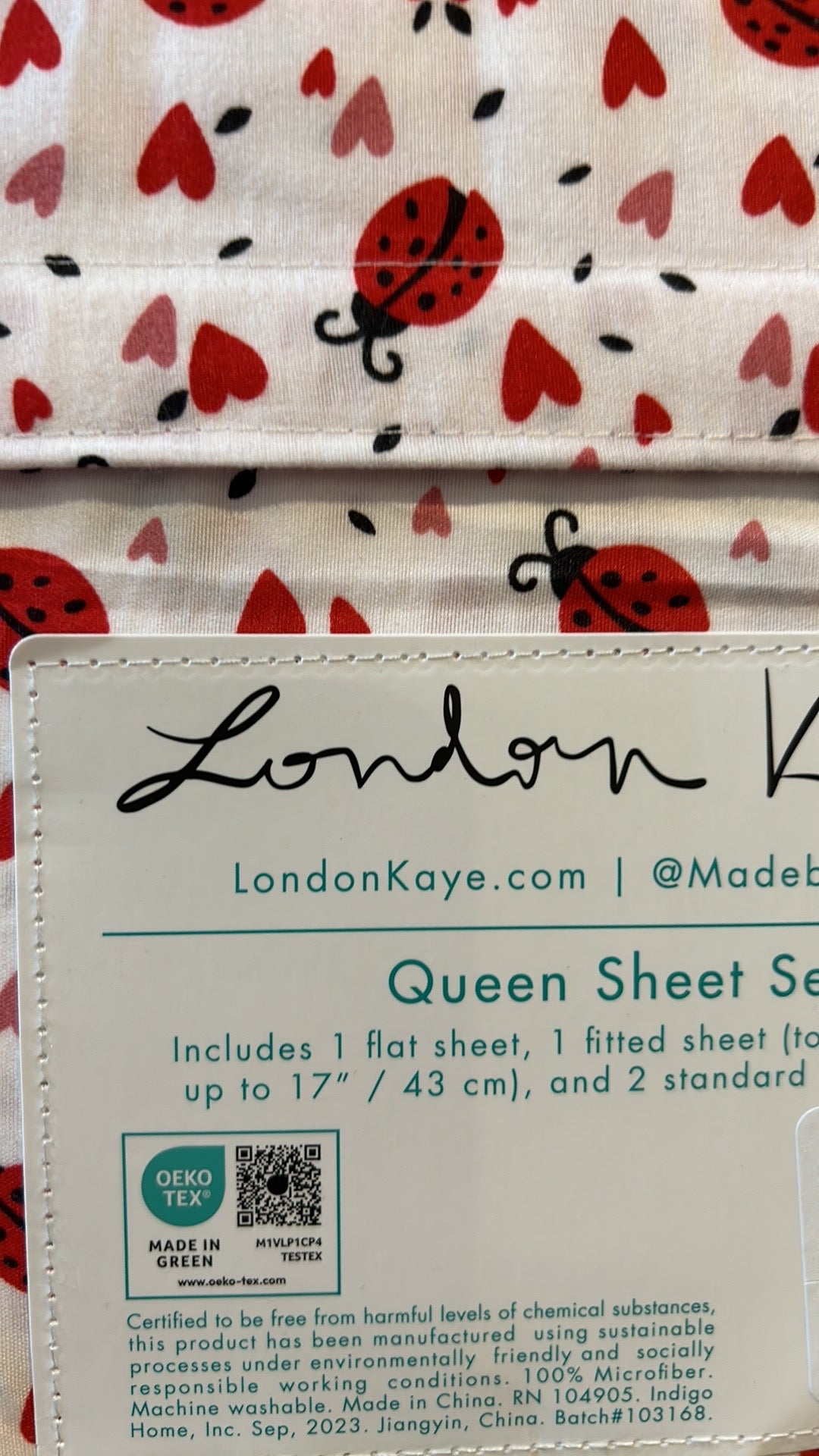 London Kaye sheet Set Ladybug Heart Print Queen Size Pink Red Microfiber New