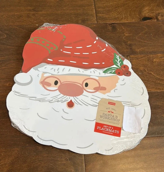 NWT Set of 4 Santa Face Christmas Cork Placemats Red Multicolored Holiday