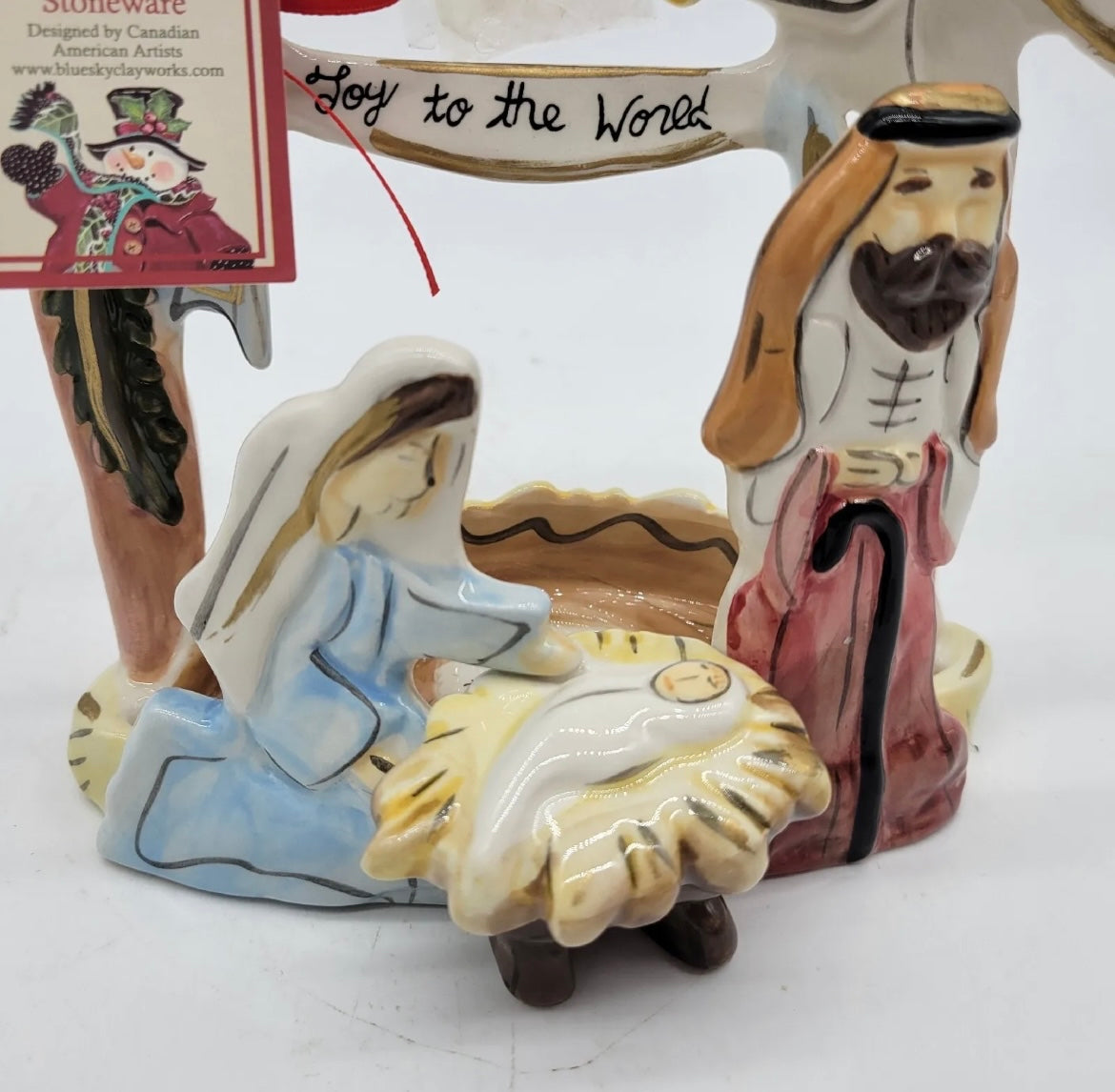 Blue Sky Clayworks Nativity Angels Joy to the World Tealight Candle Holder