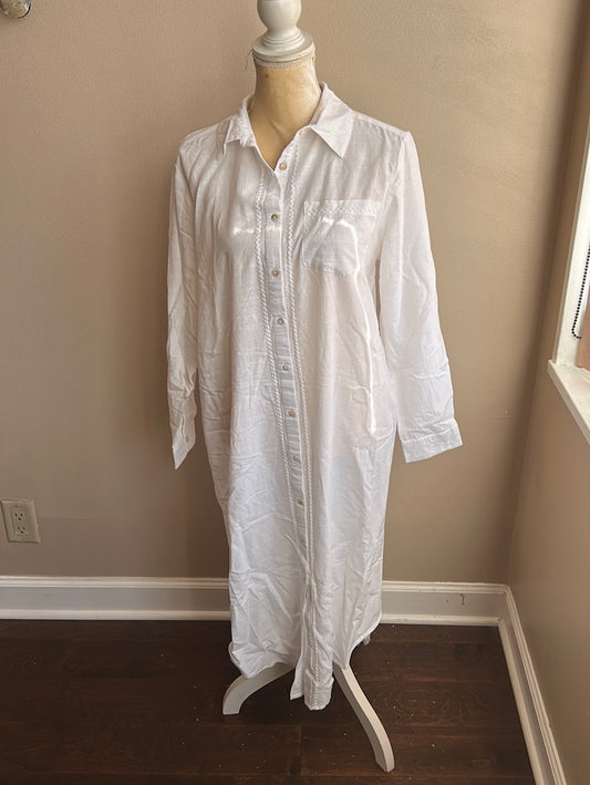 Blue Island Womens Coverup Embroidered White Tunic Style sz M Palm Tree