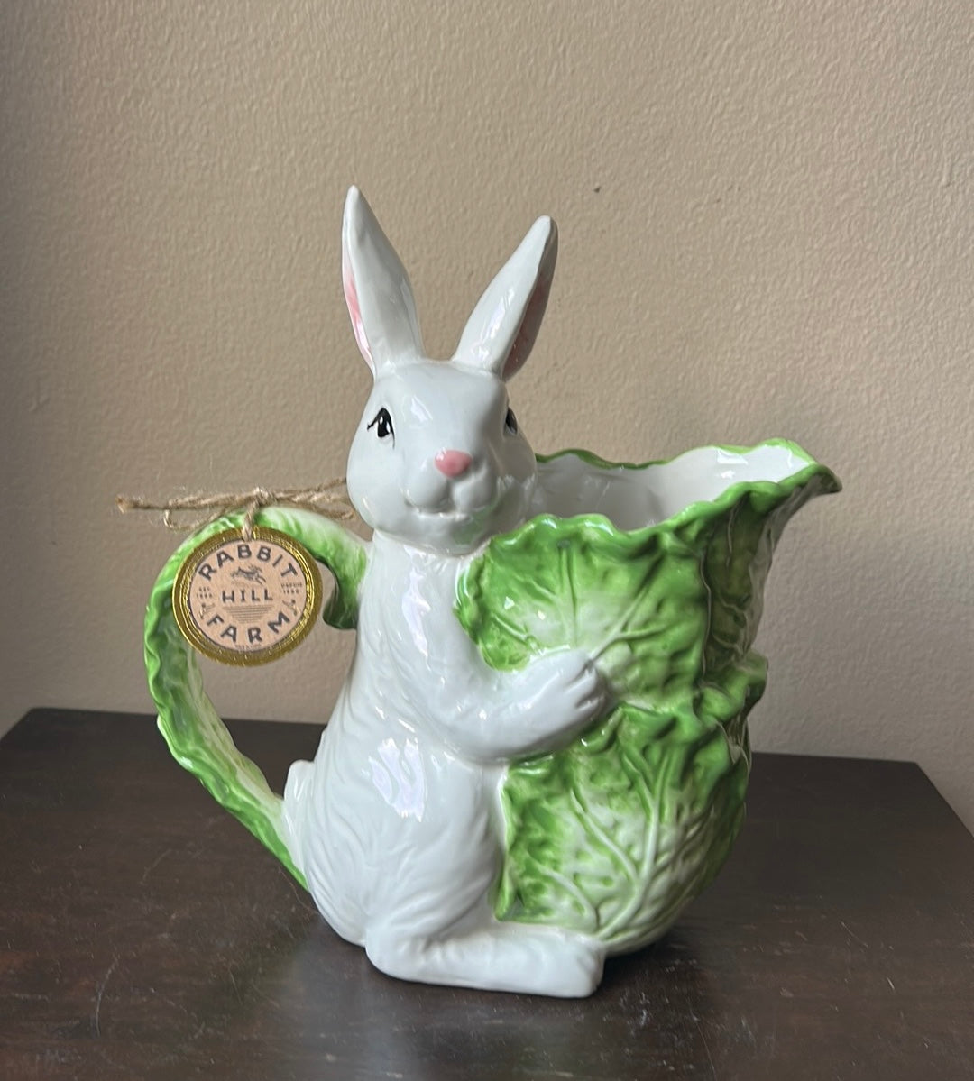 Arlington Designs Pitcher Easter Spring Cabbage Bunny Rabbit Ceramic New