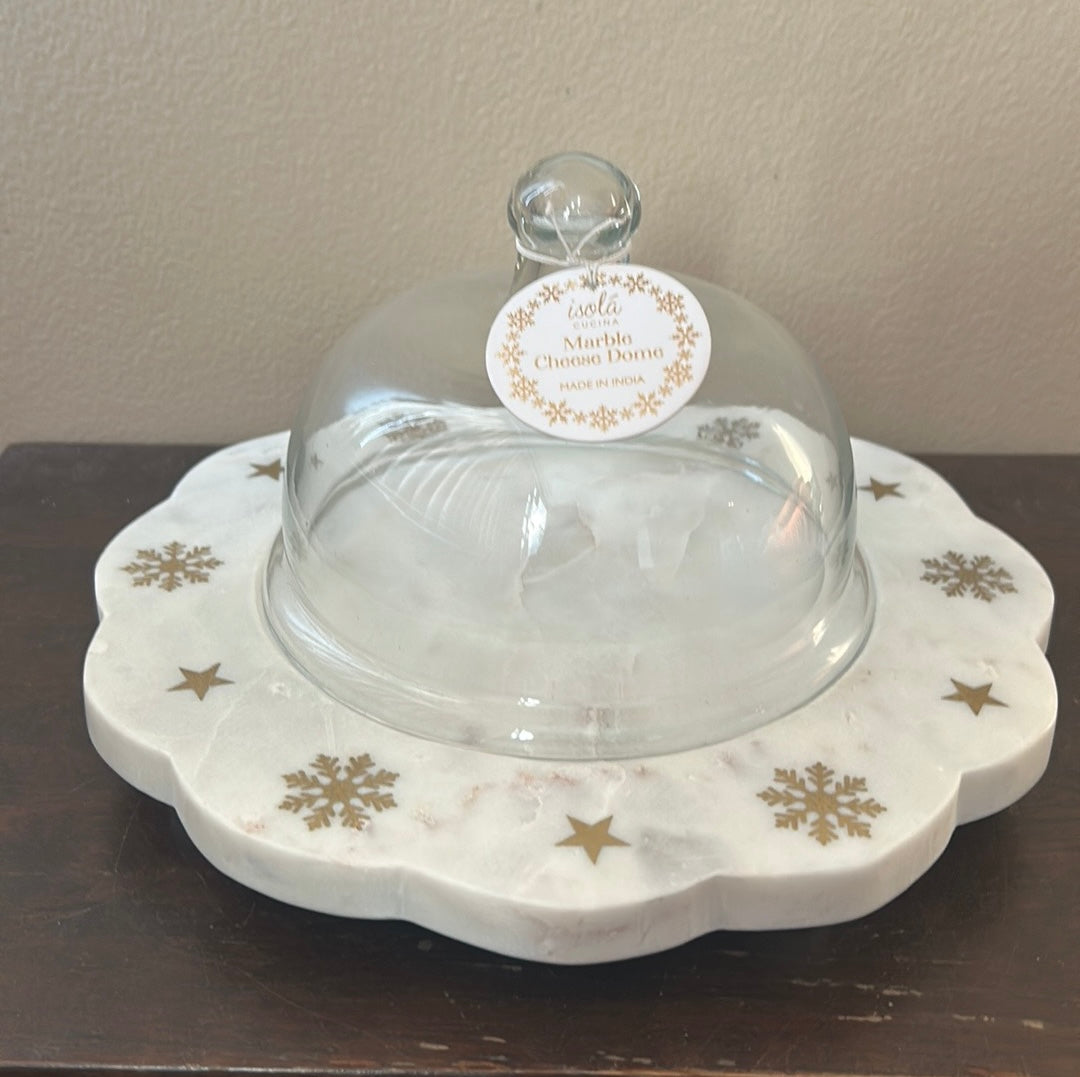 New Marble Cake Platter With Dome Snowflake Design Christmas