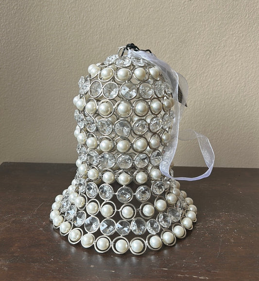 Rachel Zoe Faux Rhinestone & Pearl Christmas Bell New Silver White 8” Tall