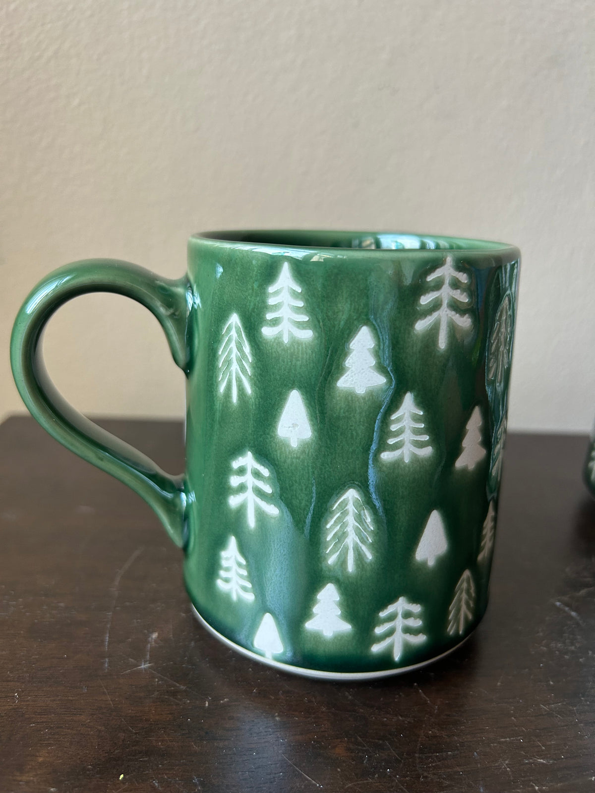 Eli Ana Evergreen Trees Christmas Set Of 4 Mugs  Ceramic New Green 18 Oz