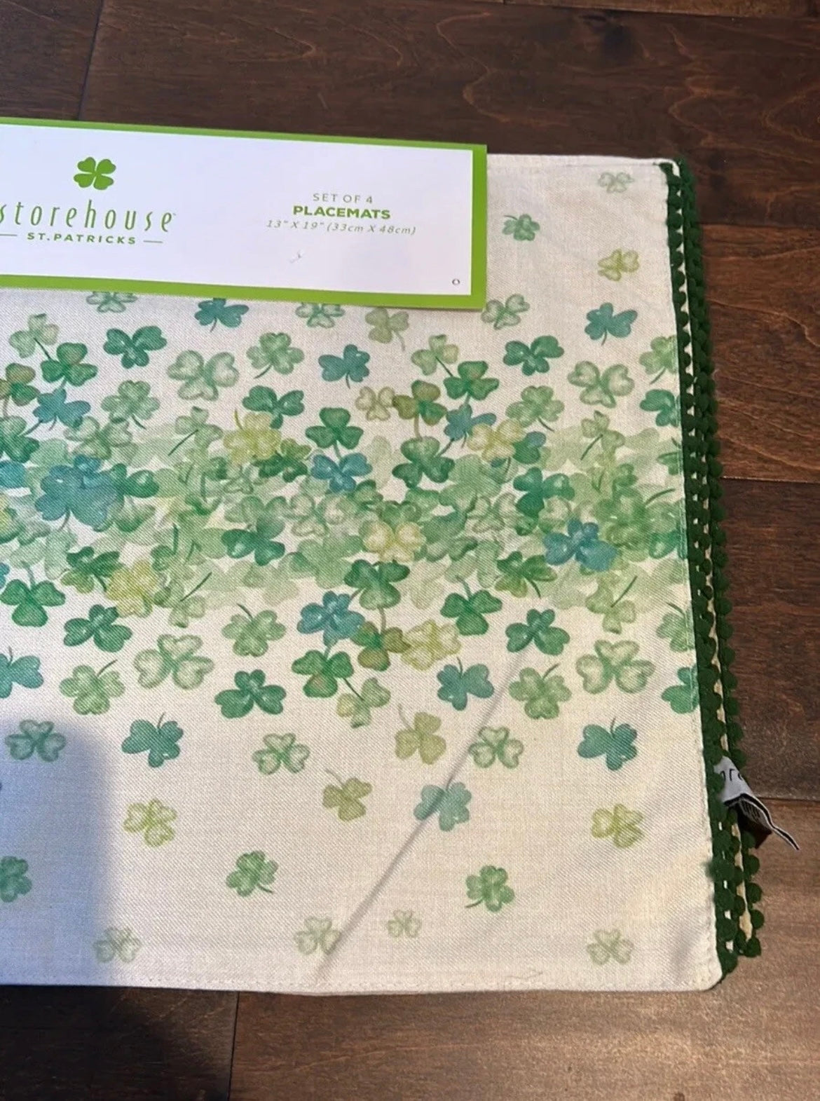 Storehouse St Patricks Day Set Of 4 Placemats Green Clover Irish New