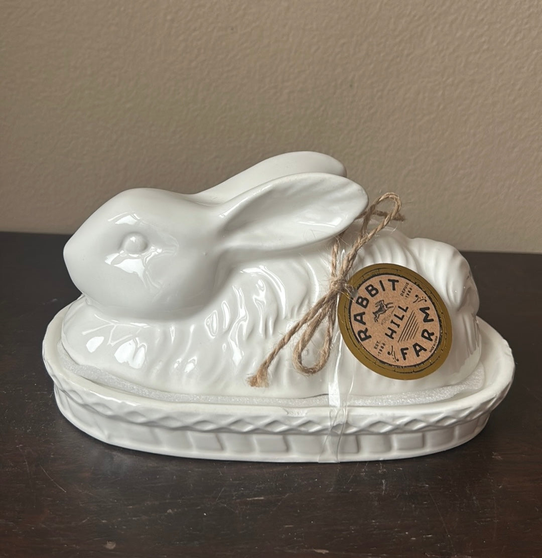Arlington New Butter Dish With Lid  Easter Bunny White Ceramic