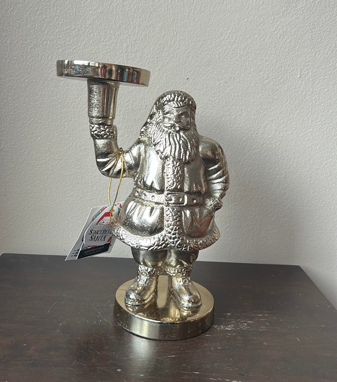 New Metal Santa Claus Taper Candle Holder Gold Finish Christmas Decor 10” Tall