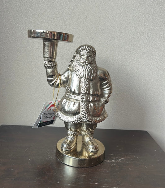 New Metal Santa Claus Taper Candle Holder Gold Finish Christmas Decor 10” Tall