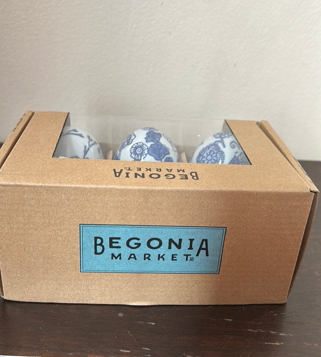 Begonia Market Easter Eggs Set Of 6 Blue White Floral Birds New Ceramic