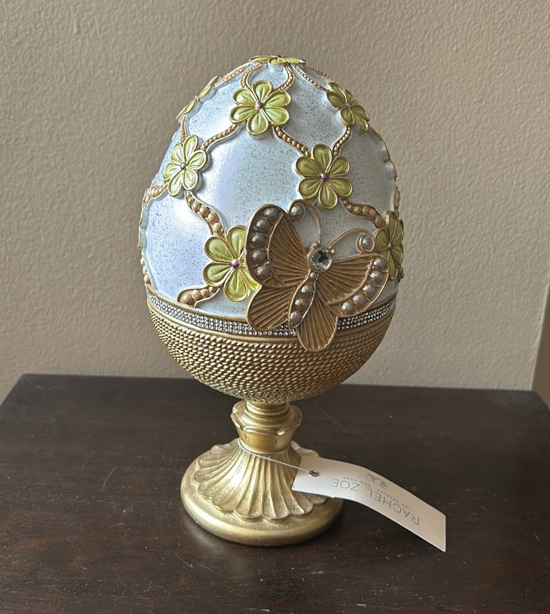 Rachel Zoe EASTER EGG FIGURINE  Lavender purple pedestal embellished Pearls 11”