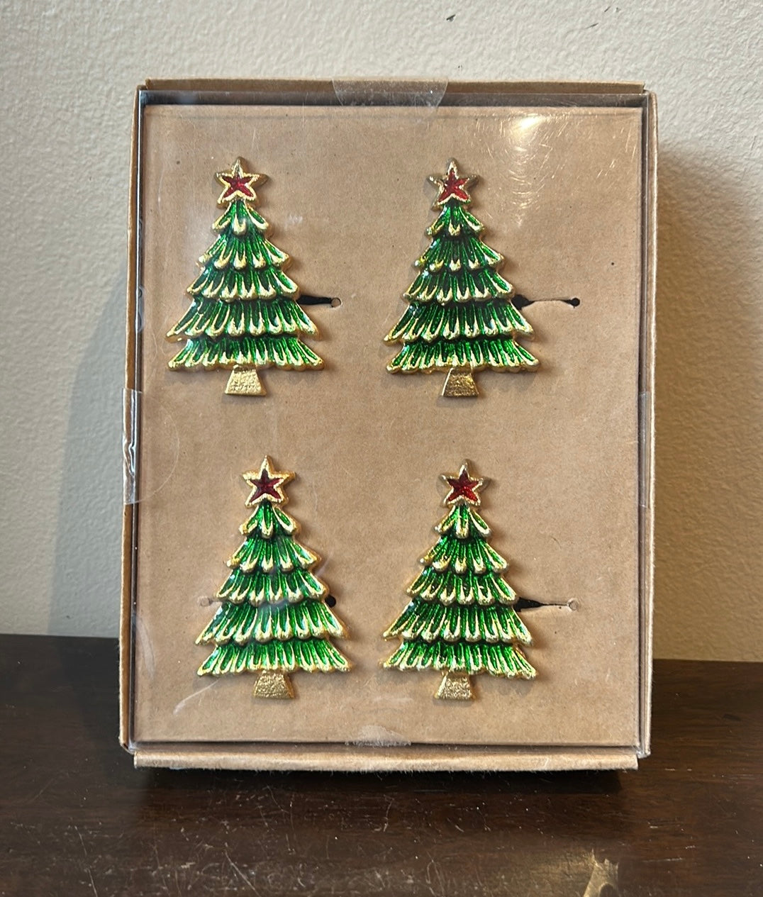 Tahari Christmas Trees Napkin Rings Set Of 4 New Table Decor