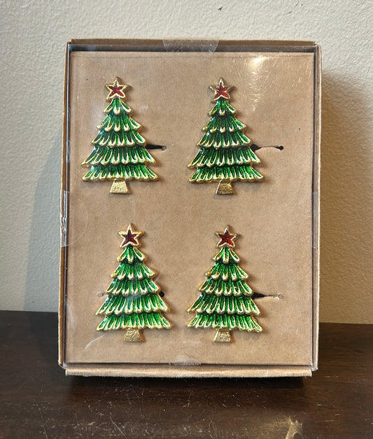 Tahari Christmas Trees Napkin Rings Set Of 4 New Table Decor