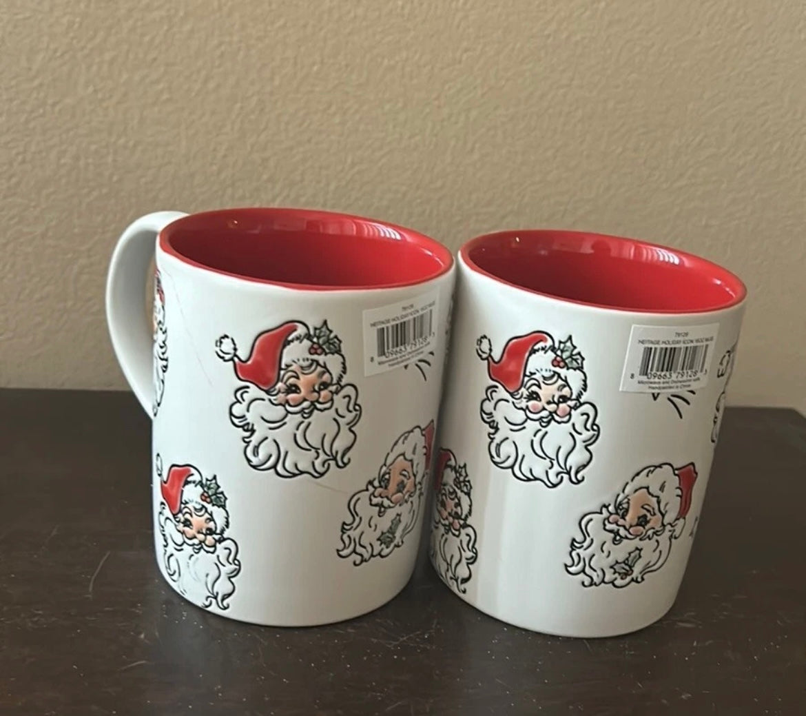 Spectrum Set of 2 Santa Face Christmas Coffee Mugs New Ceramic