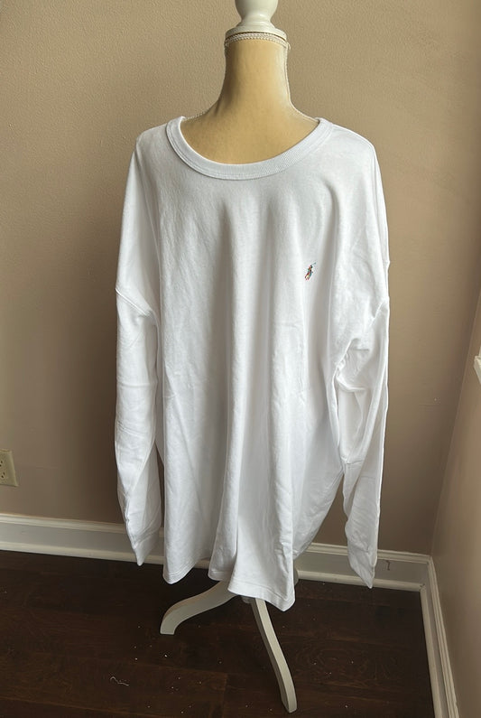 Polo Ralph Lauren Mens White Tshirt Long Sleeve Pony Logo In Back Cotton