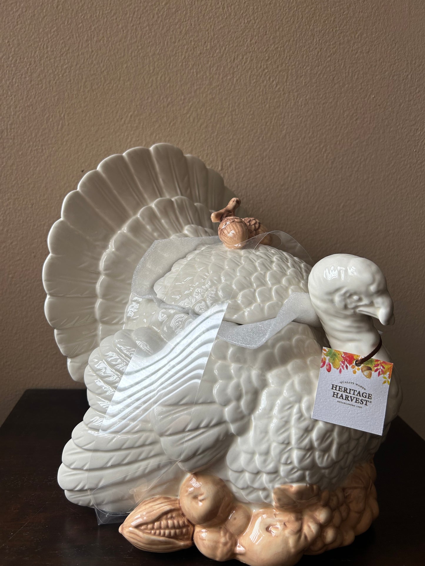 Heritage Harvest Embossed Turkey Tureen Serverware New White 11” Tall