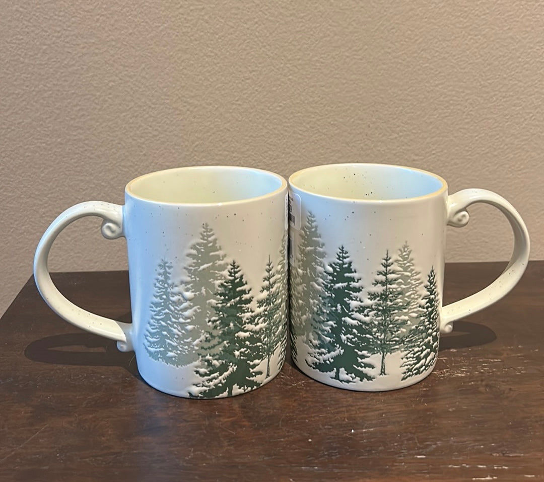 Eli+Ana Spectrum Evergreen Forest Woods Christmas Tree Coffee Mug Cup Set Of 4