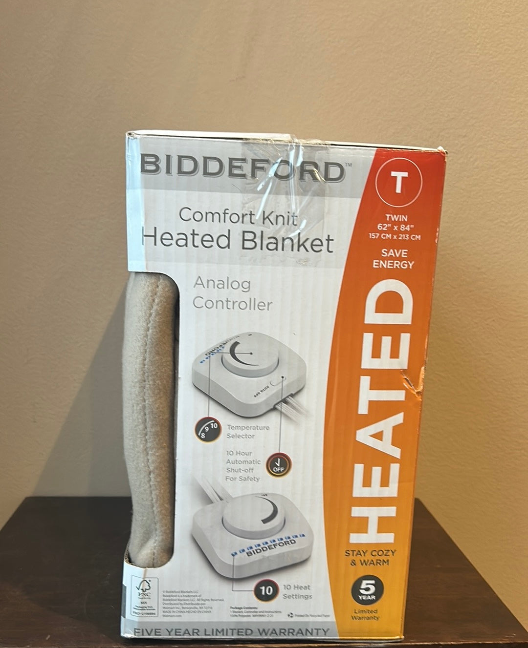Biddeford Electric Blanket Comfort Knit  New Analog Control Tan Twin 62”x84”