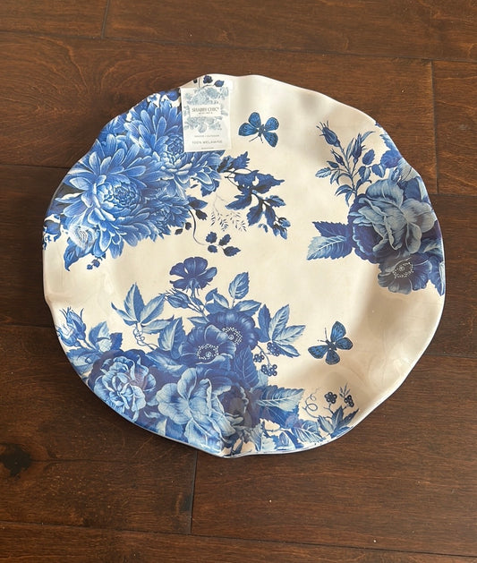 Shabby Chic 4 Dinner Blue White  Plates New Floral Scalloped Melamine