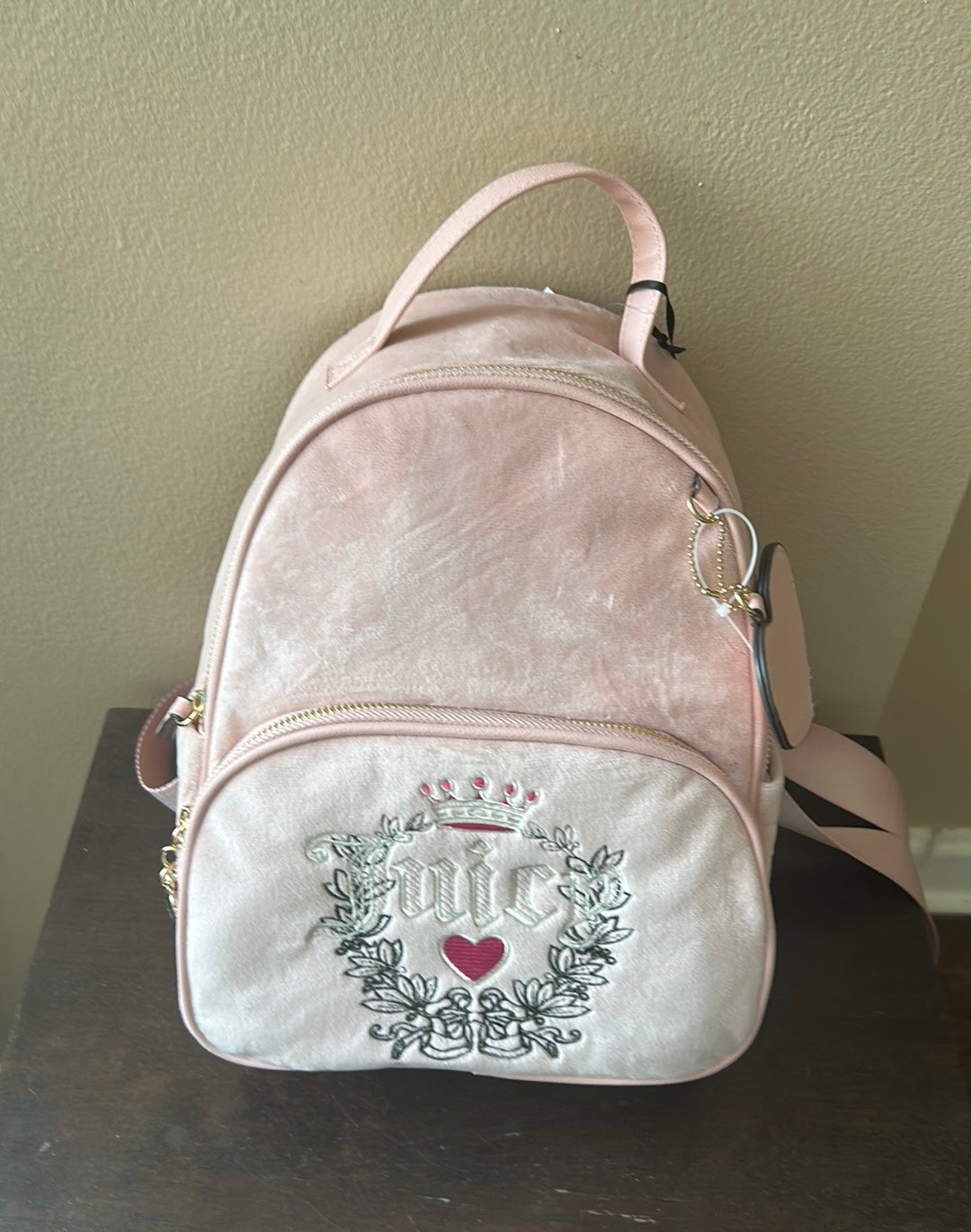Juicy Couture Velour Pink Diamond Heritage Backpack Embroidered Backpack New