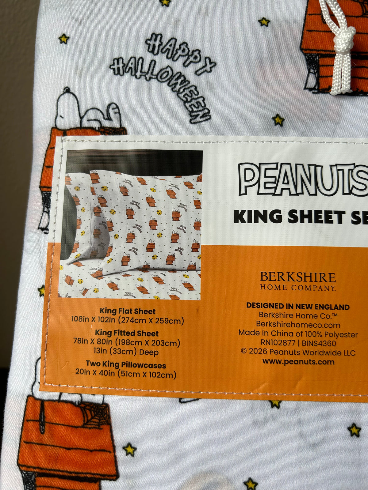 New Peanuts Snoopy Happy Halloween King Sheet Set Pumpkin Bats Stars