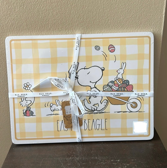 Rae Dunn Set Of 4 Snoopy Cork Placemats New Easter Eggs Beagle Plaid