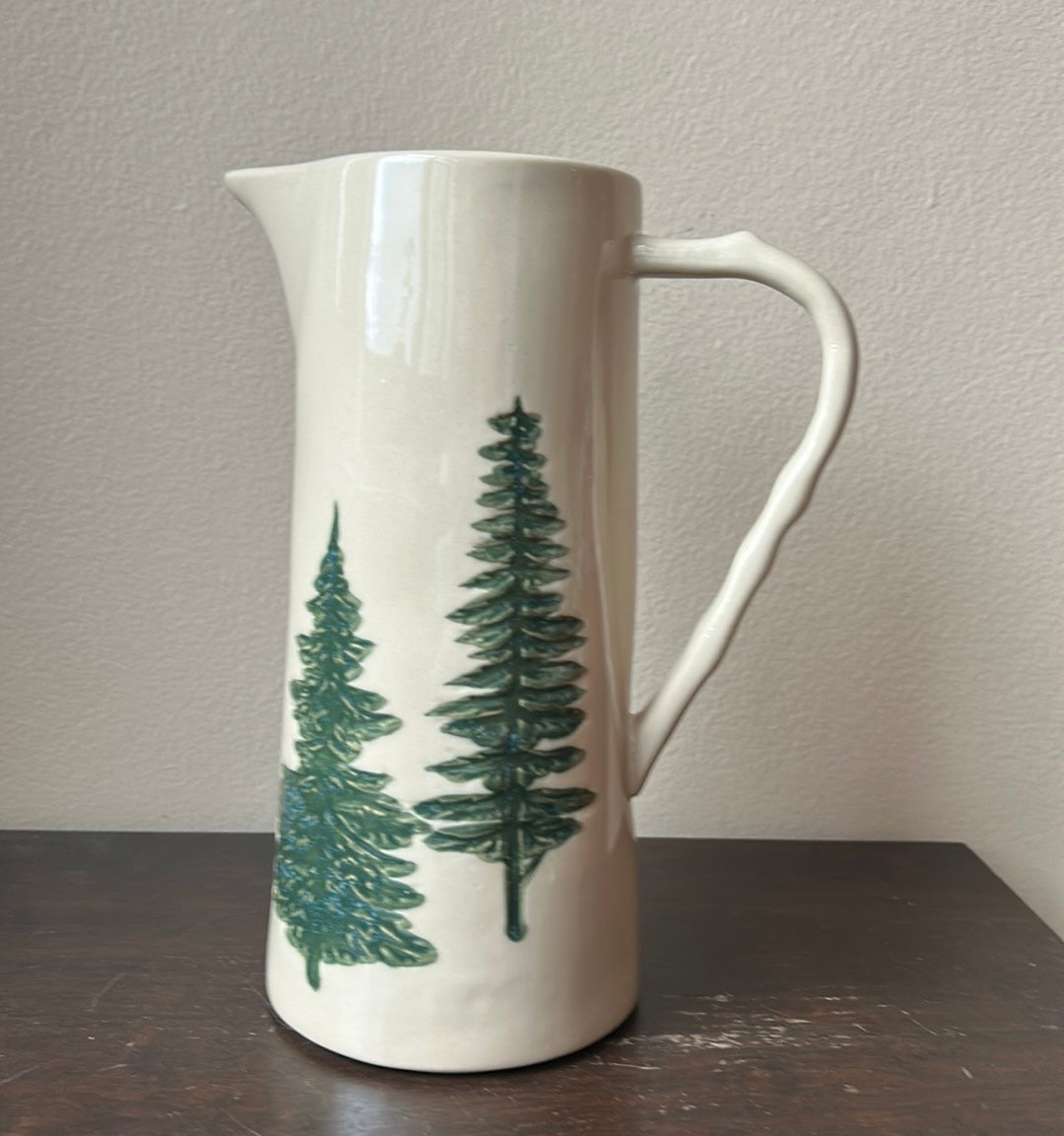 Potters Studio  Ceramic Pitcher Christmas Evergreen Trees Ceramic New