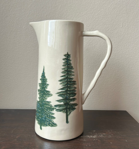 Potters Studio  Ceramic Pitcher Christmas Evergreen Trees Ceramic New