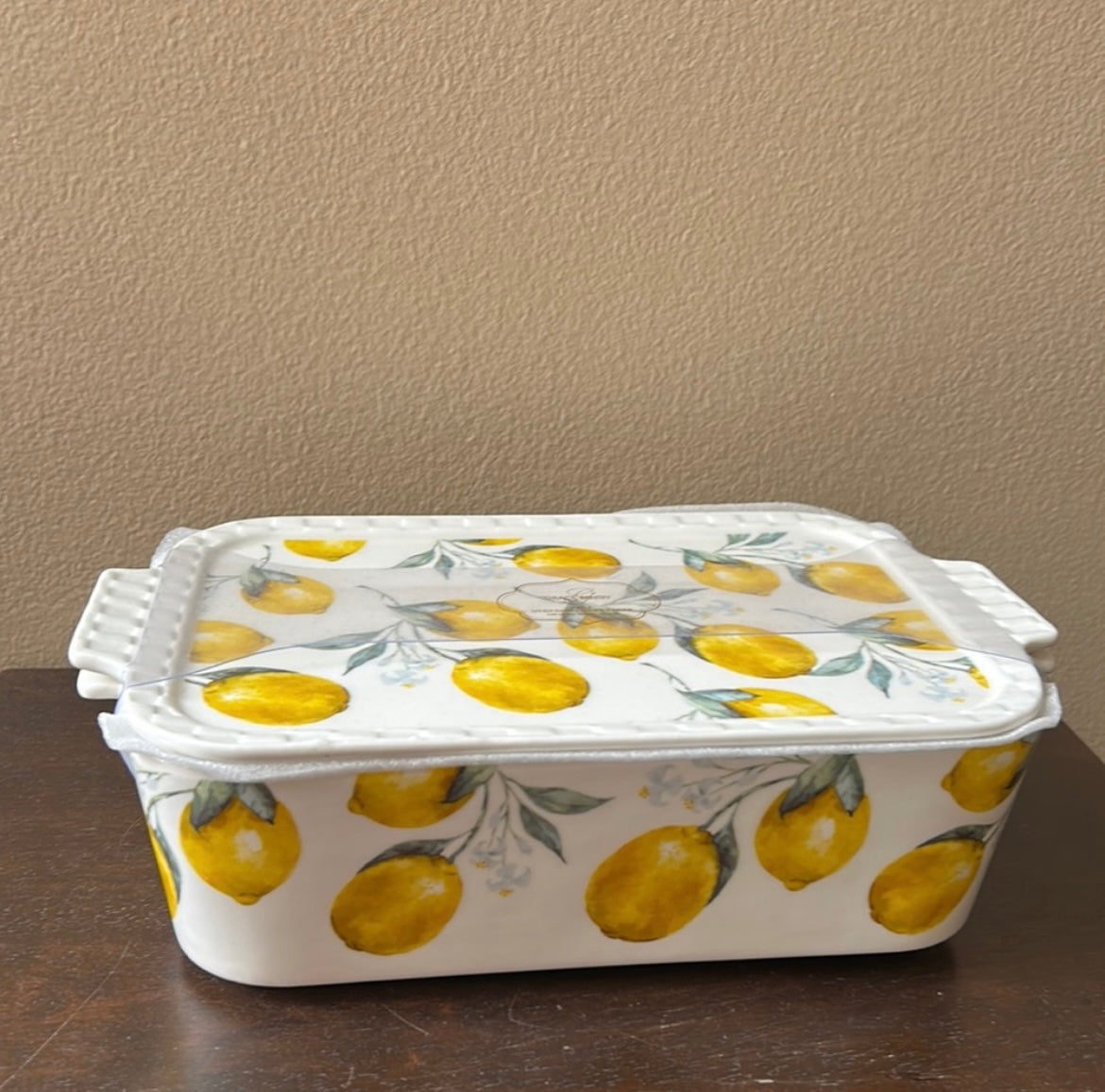 Grace Pantry Lemons Porcelain Casserole Baking Dish & Lid New