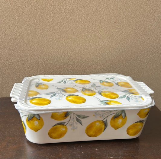 Grace Pantry Lemons Porcelain Casserole Baking Dish & Lid New