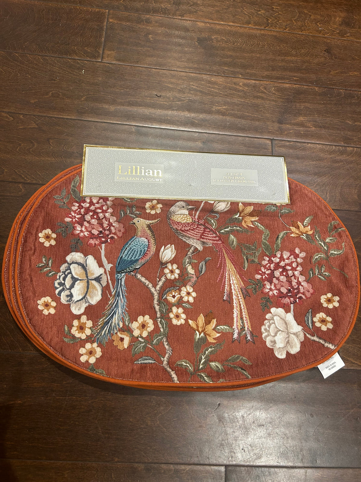 Lillian August New Set Of 4 Placemats Fall Thanksgiving Floral Birds
