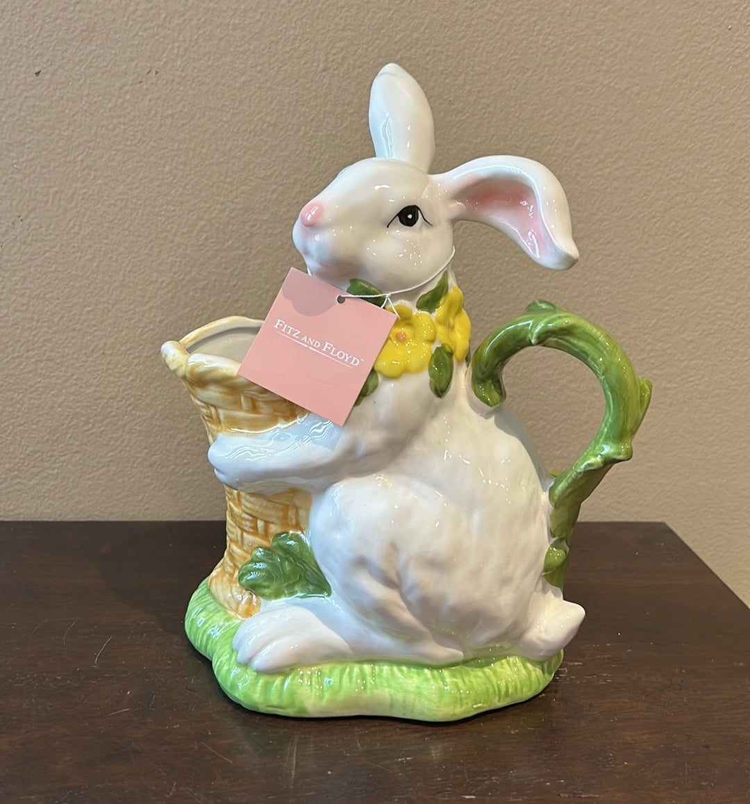 Fitz & Floyd Easter Bunny With Basket Vase Ceramic New 13” Tall