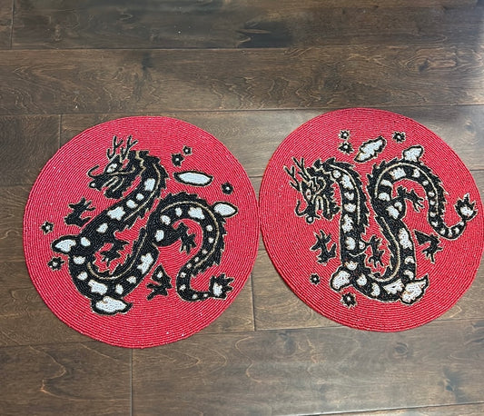 Year Of The Dragon Beaded Placemat Charger Red Black New