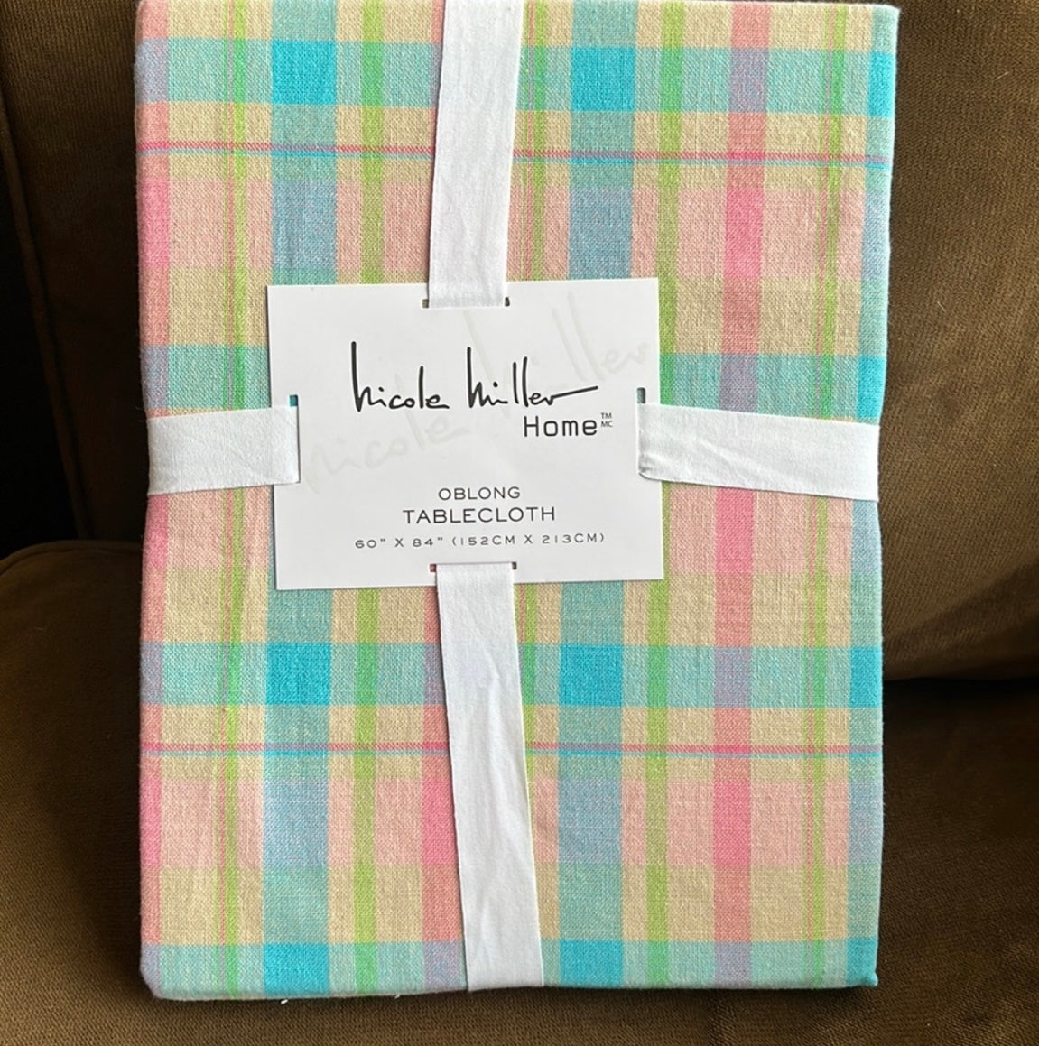 Nicole Miller Tablecloth Pastel Spring colors Plaid Easter  New 60”x84"