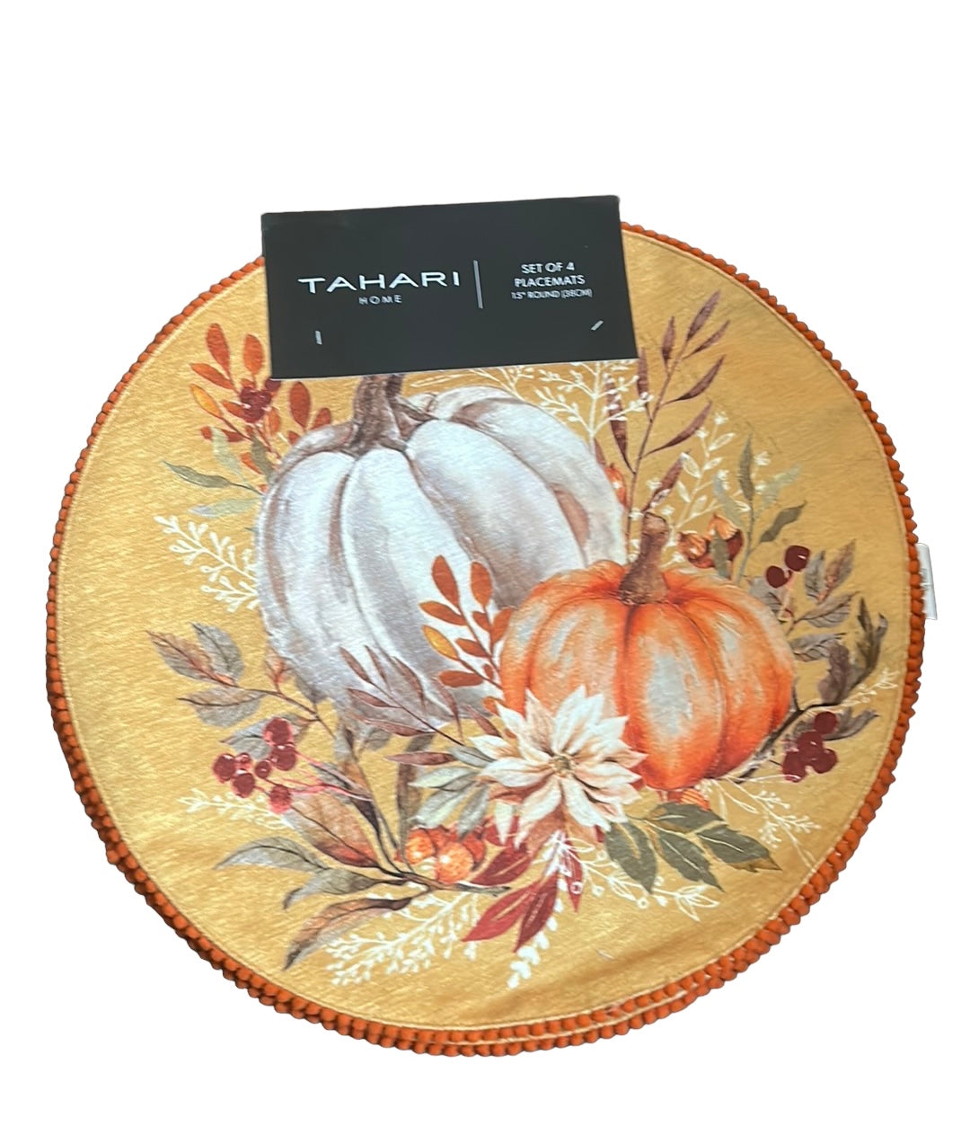 Tahari Fall Floral Pumpkin Fall Leaves Placemats Set Of 4 Round Thanksgiving