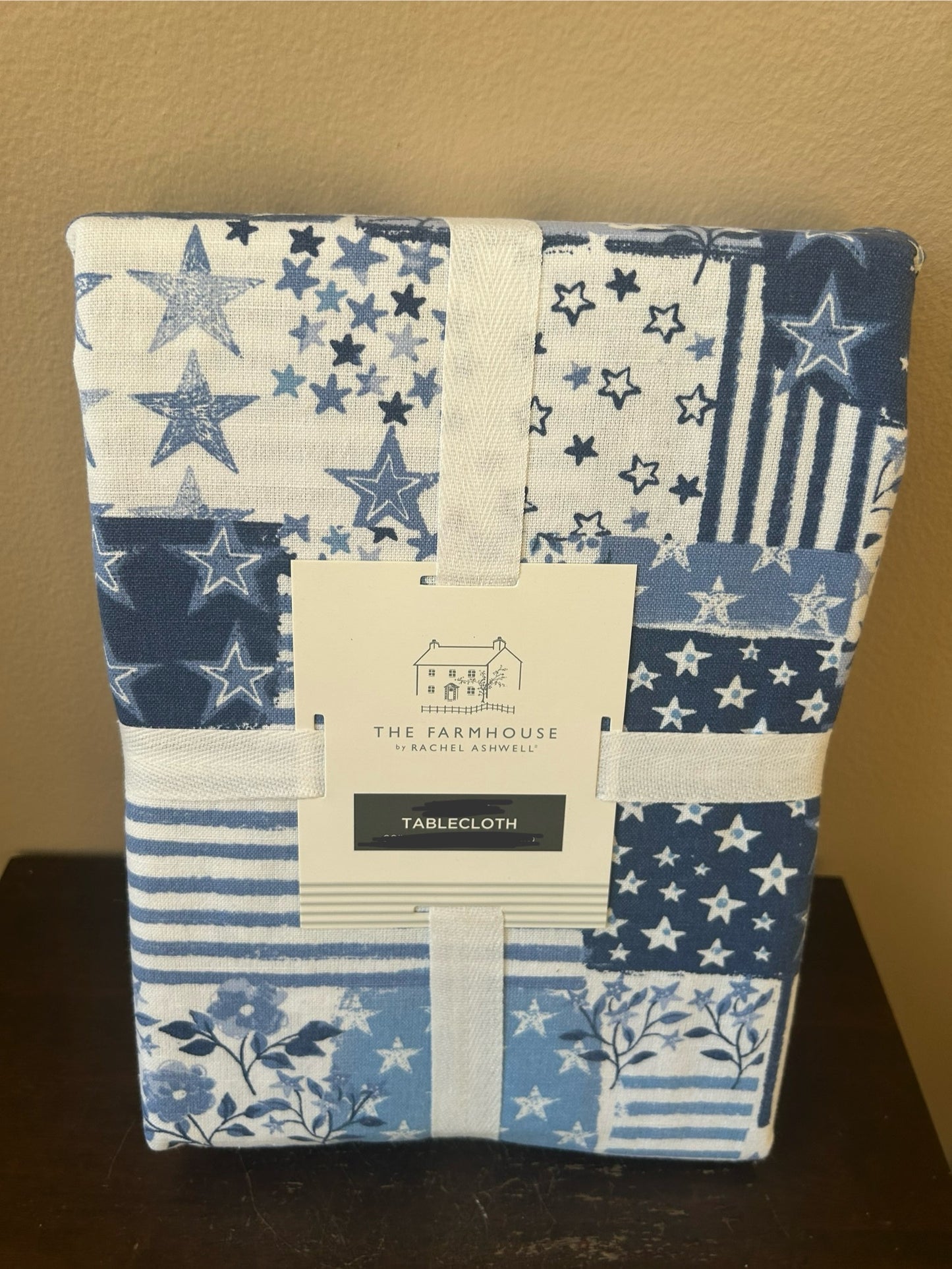 Rachel Ashwell Tablecloth Stars & Stripes Floral Americana Blue 60”x144”