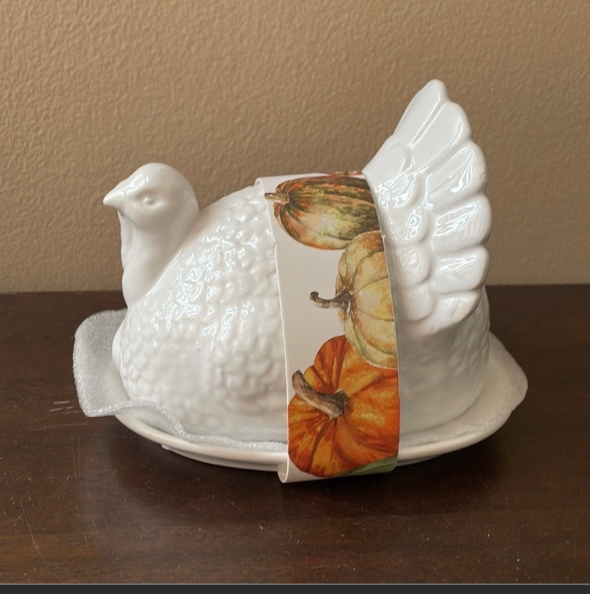 Cute Turkey Butter Dish Ceramic New White Thanksgiving