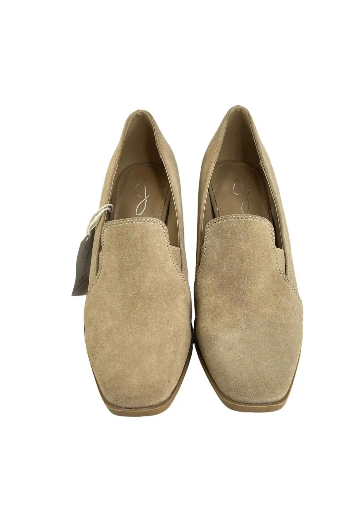 JOIE Wevenly Suede Block Heel Shoe Tan Slip On Chunky Square Toe Loafer