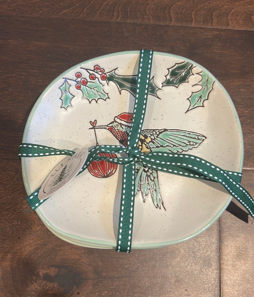 ELI + ANA HOLIDAY HUMMINGBIRD Appetizer Plates Set of 4 New Christmas Candy Cane