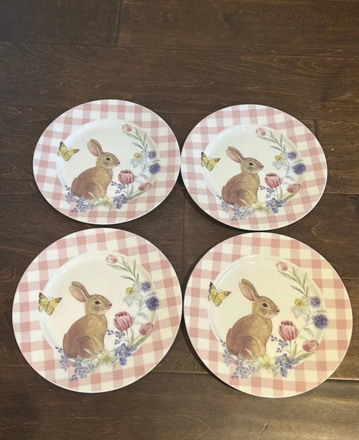 New Grace Salad Plates Set of 4 Easter Bunny Pink Plaid  Floral 7” Butterflies