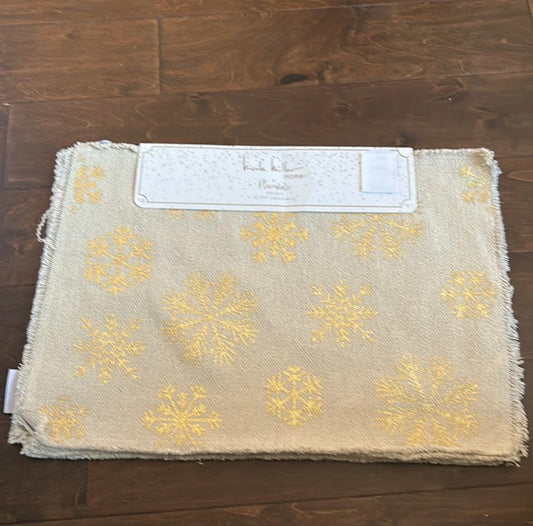 Nicole Miller Home Christmas snowflake Placemats Set Of 4 Beige Gold Cotton