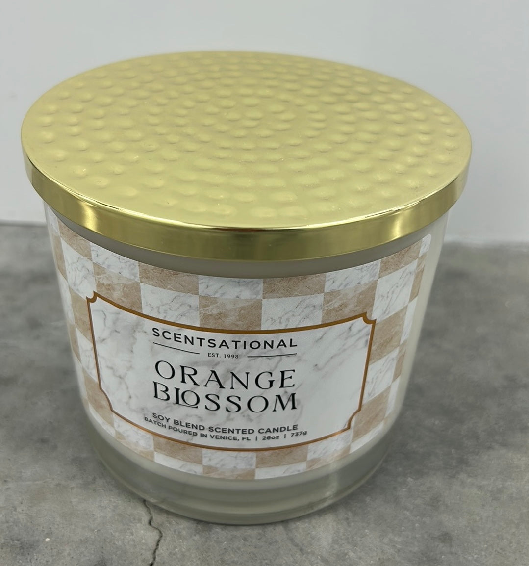 Scentsational Orange Blossom Candle Large Glass Jar 26oz Soy Blend New Plaid Jar