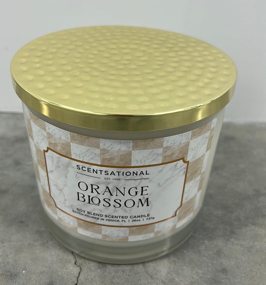 Scentsational Orange Blossom Candle Large Glass Jar 26oz Soy Blend New Plaid Jar