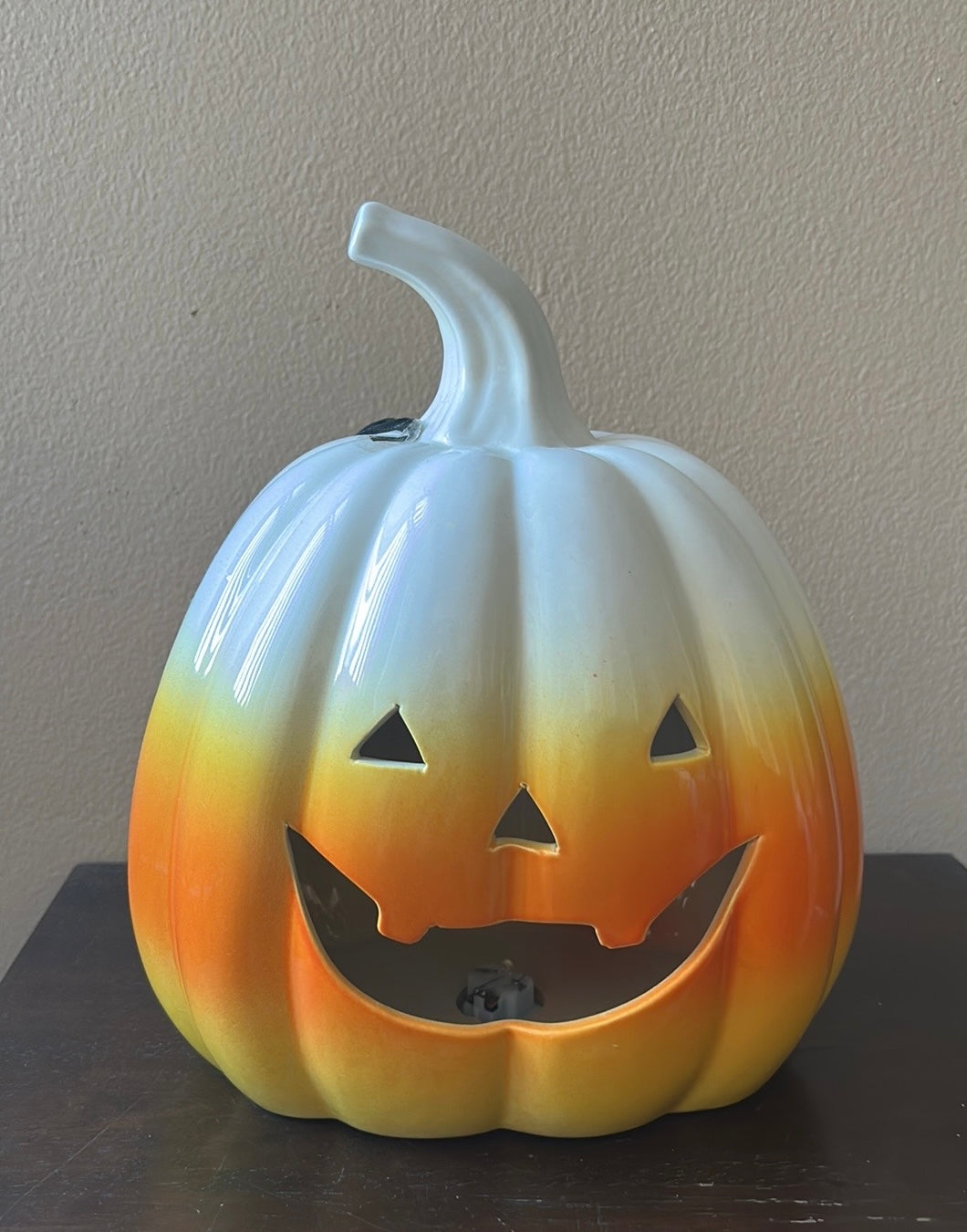 October 31 Halloween Jackolantern Light Up Ombre Orange Off White Ceramic