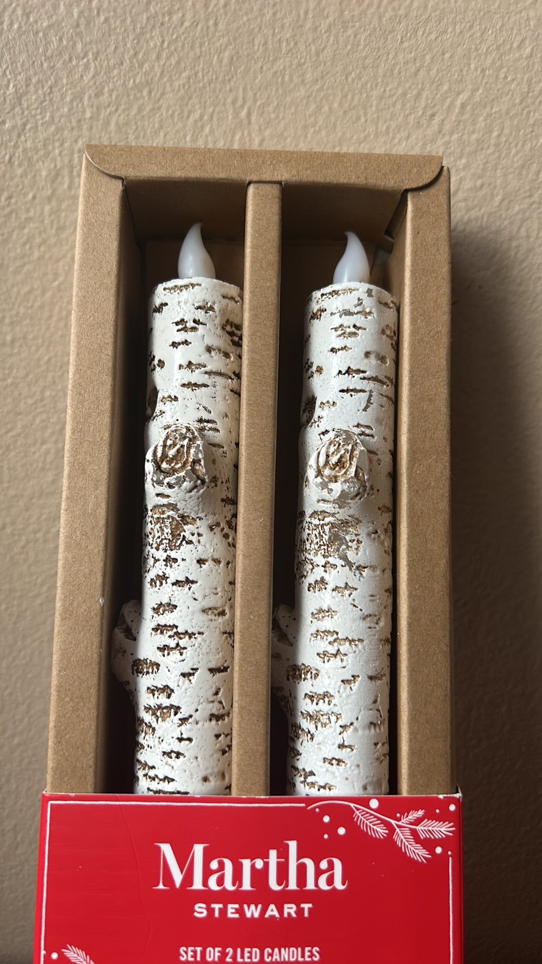 Martha Stewart Set Of 2 Flameless LED Candles Birch Tree Look
