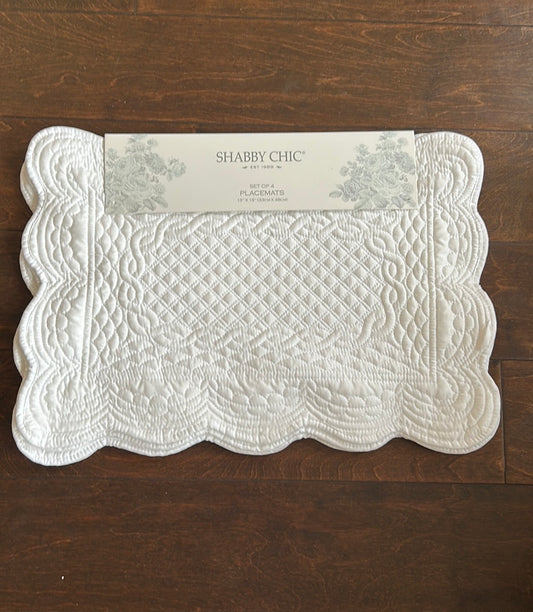 Shabby Chic 4 Scalloped Edged  Quilted Placemats New Off White New